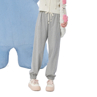 紫涵高腰系带束脚运动裤女秋季新款通勤百搭宽松显瘦直筒休闲裤