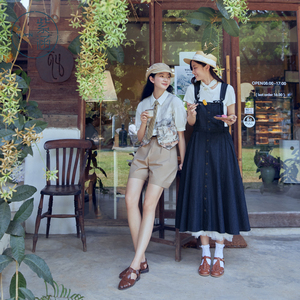 紫涵牛仔背带裙套装女夏季新款文艺森系T恤吊带连衣裙两件套装裙