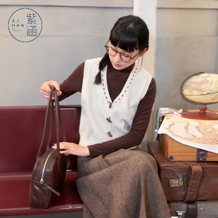 紫涵短款v领针织马甲开衫女冬季新款修身显瘦叠穿无袖毛衣背心