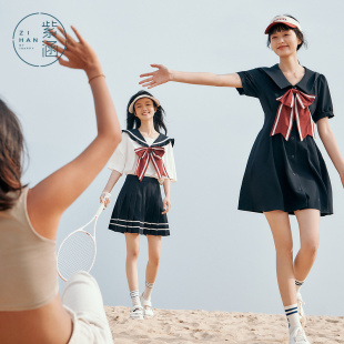 新款 紫涵大蝴蝶结连衣裙V领收腰中长裙女夏季 文艺甜美A字裙百搭
