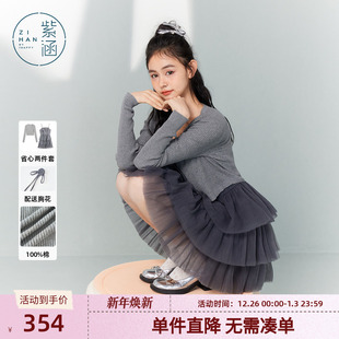 新款 紫涵长袖 女秋季 吊带连衣裙套装 休闲网纱短裙子两件套 针织开衫