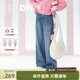 女春秋休闲宽松直筒裤 紫涵高腰阔腿印花牛仔裤 子 奶噗噗IP联名