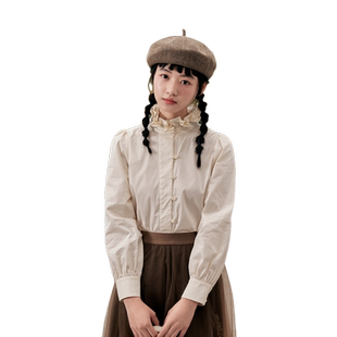 紫涵设计感立领长袖衬衫女秋季新款日系时尚文艺简约宽松休闲上衣