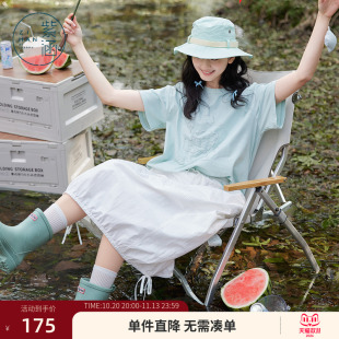 紫涵户外风白色半身裙女士夏季新款高腰蝴蝶结系带中长裙显腿长潮