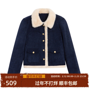 紫涵短款90鸭绒外套女2025年冬季新款复古保暖毛绒翻领轻薄羽绒服