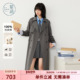 新款 紫涵中长款 灰色翻驳领风衣女秋季 气质休闲宽松双排扣直筒外套