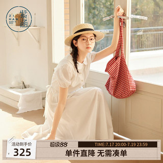 紫涵娃娃领白色泡泡袖连衣裙女士夏季新款法式温柔收腰打褶a字裙