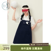 学院风减龄短袖 新款 a字裙 拼接藏青背带裙女士夏季 紫涵假两件衬衫