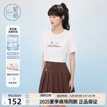 紫涵圆领短款正肩T恤女2025年夏季新款卡通印花字母刺绣短袖上衣