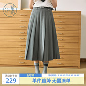 简约灰色高腰显瘦a字半身裙 新款 紫涵学院风中长款 百褶裙女士夏季