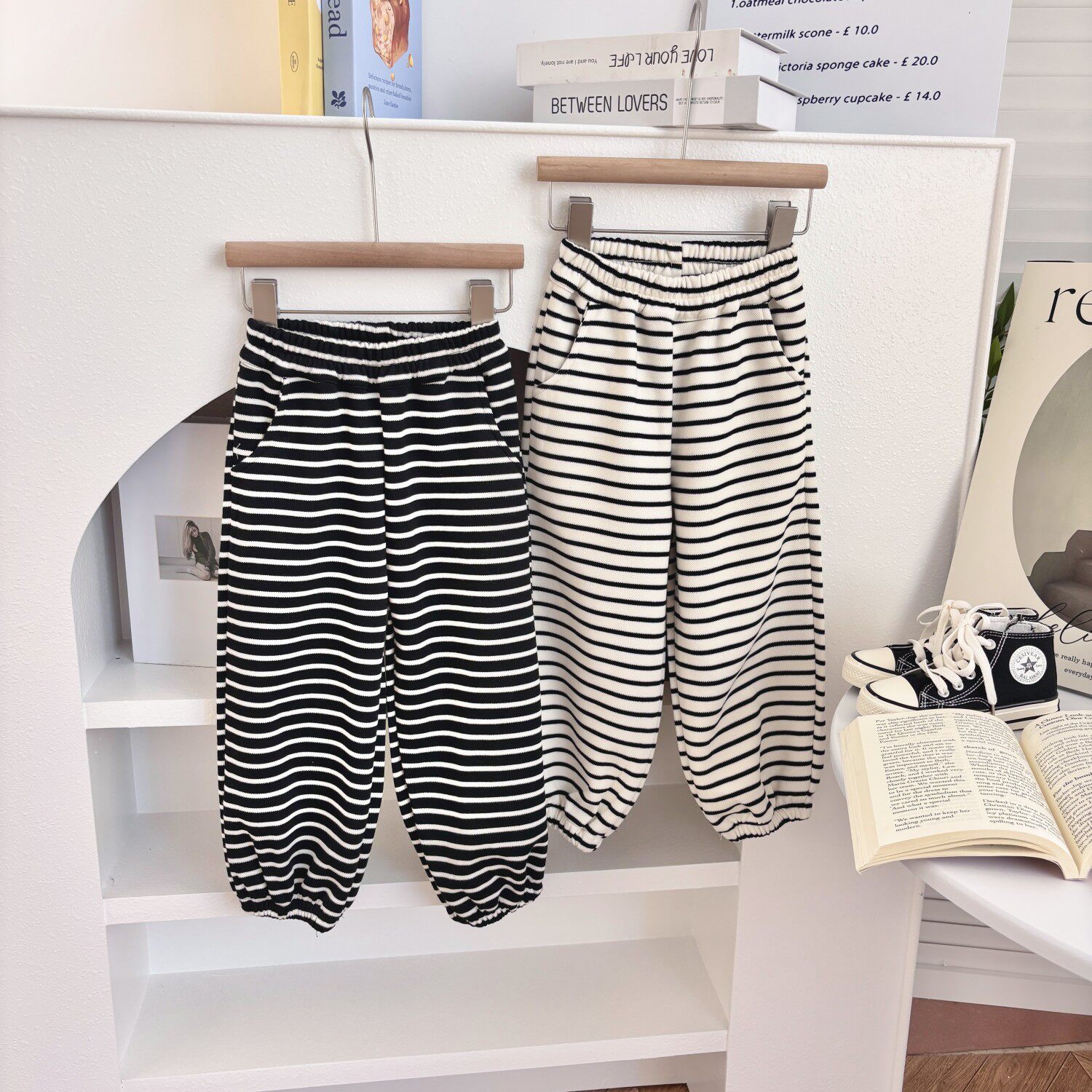 儿童纯棉条纹运动裤25秋款童装男童女童束脚长裤口袋宽松休闲裤子