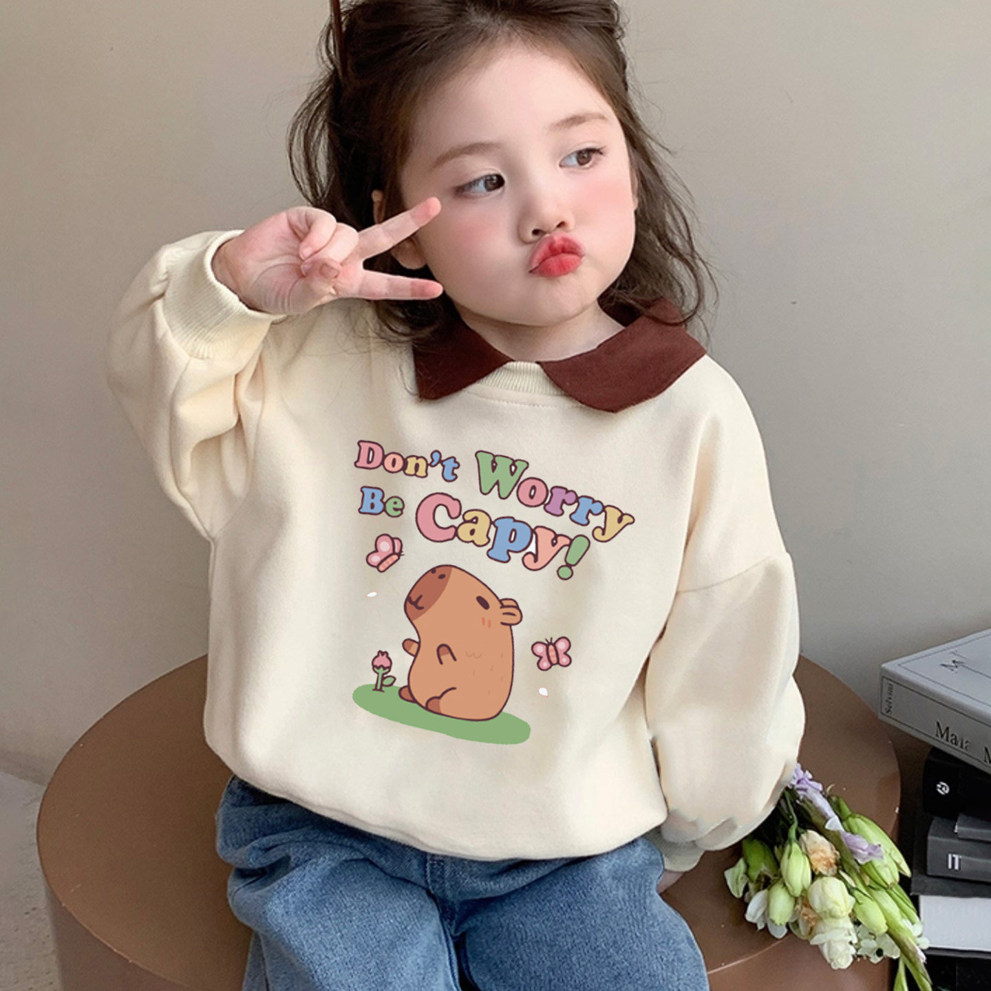 女童纯棉POLO翻领卫衣25春秋款儿童装小女孩宝宝假两件长袖上衣