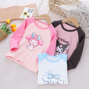 女童纯棉卡通插肩袖长袖T恤 春秋款儿童装宝宝女孩圆领外穿打底衫