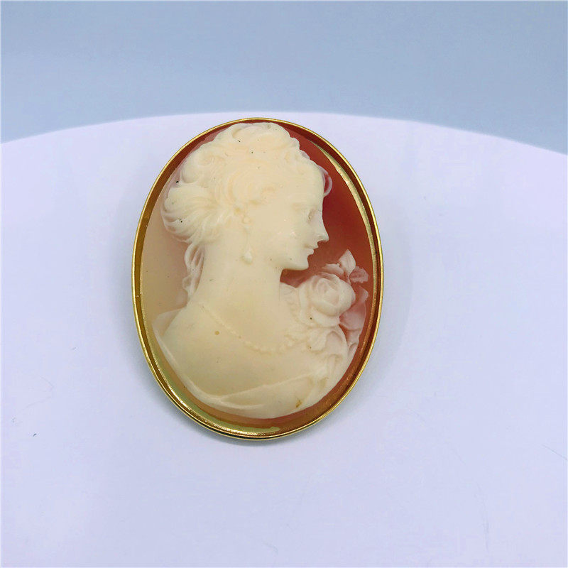 海外固定回流vintage中古古董首饰贝雕cameo卡梅奥树脂浮雕贵妇