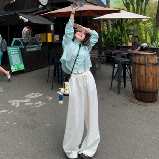 高腰显瘦宽松拖地裤 白色垂感棉麻休闲裤 长裤 2026年新款 子女夏季