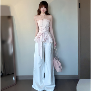 垂坠感宽松显瘦拖地裤 白色休闲棉麻西装 2026新款 子女秋季 子 阔腿裤