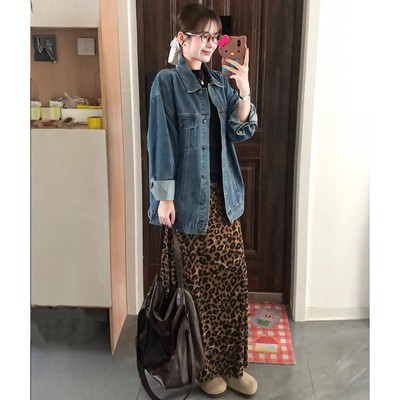 美式复古豹纹半身裙女秋季2025年新款高腰显瘦鱼尾百搭气质长裙子