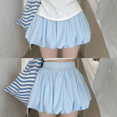 蓝色花苞裙裤女夏季2025新款高腰半身裙a字短裤垂坠感蛋糕蓬蓬裙