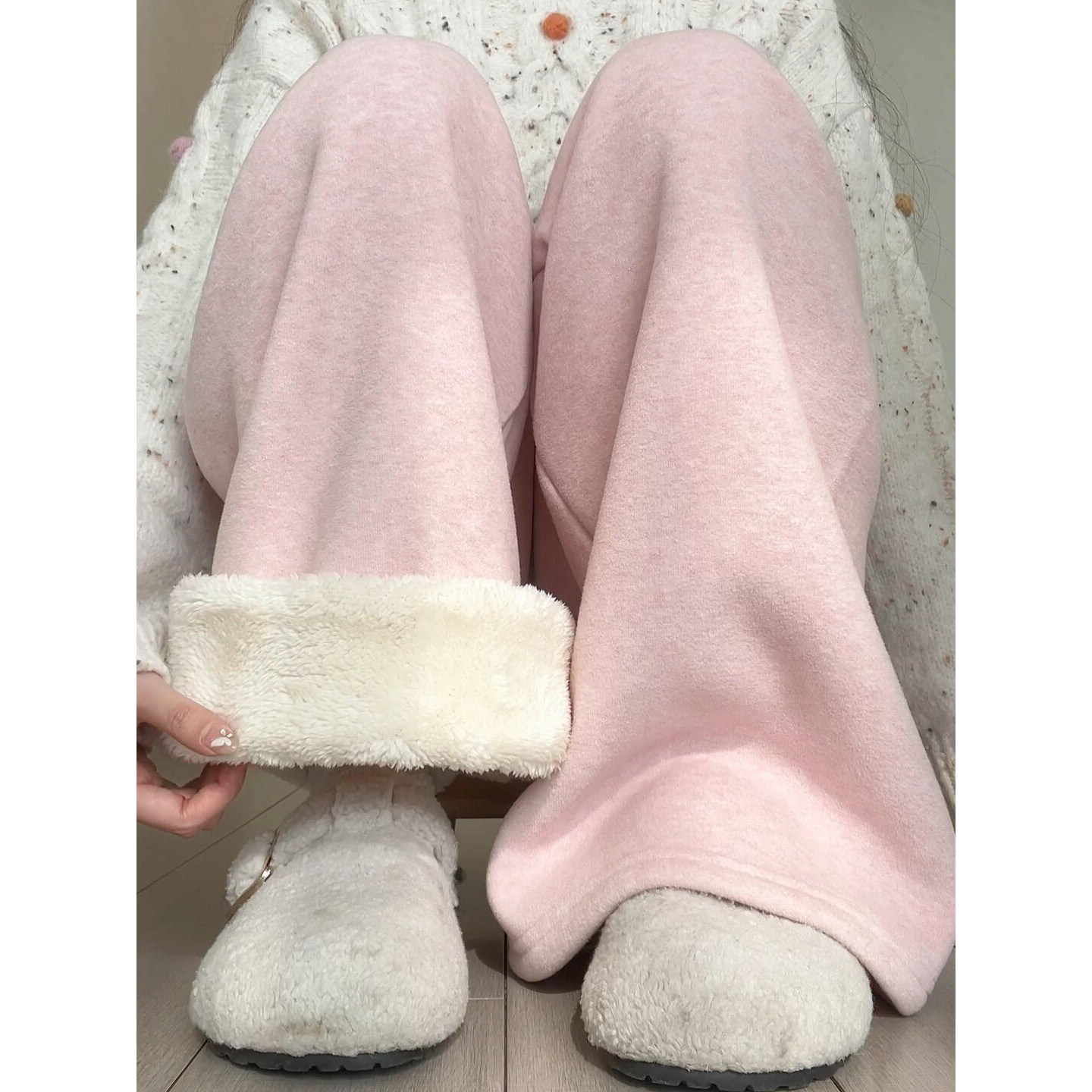 粉色垂感加绒毛巾裤女秋冬2025新款高腰显瘦直筒休闲加厚阔腿裤,女装/女士精品,休闲裤,淘宝优惠券,粉丝福利购,淘宝优惠卷