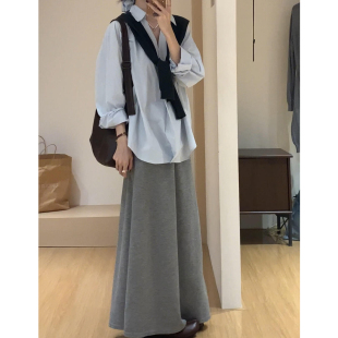 灰色高腰显瘦鱼尾半身裙女2025秋季 垂感宽松高级感休闲长裙子 新款