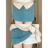 高腰显瘦韩式 湖蓝色灯芯绒包臀短裙女春季 2026新款 简约气质半身裙