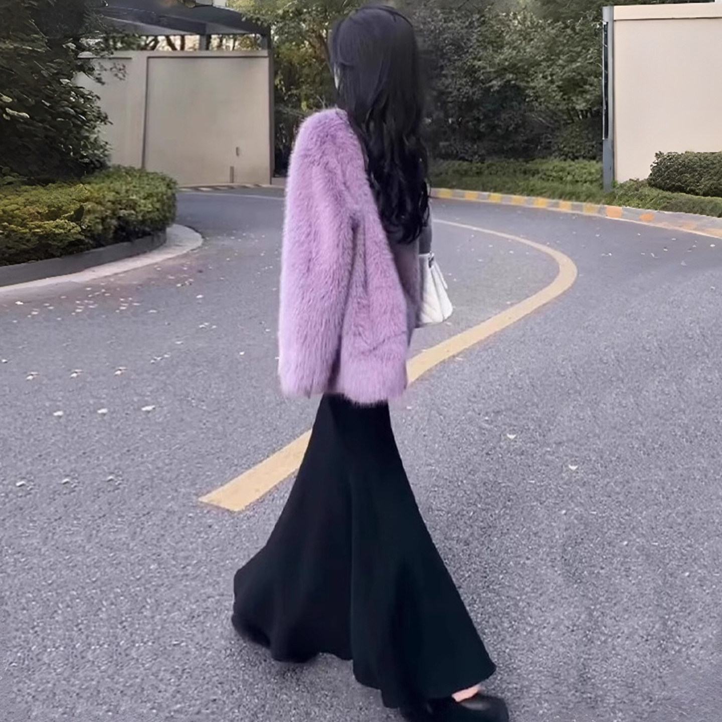 黑色针织鱼尾裙女高腰a字半身裙