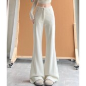女秋冬2025新款 喇叭裤 高腰加厚垂感显瘦微喇裤 白色加绒灯芯绒西装