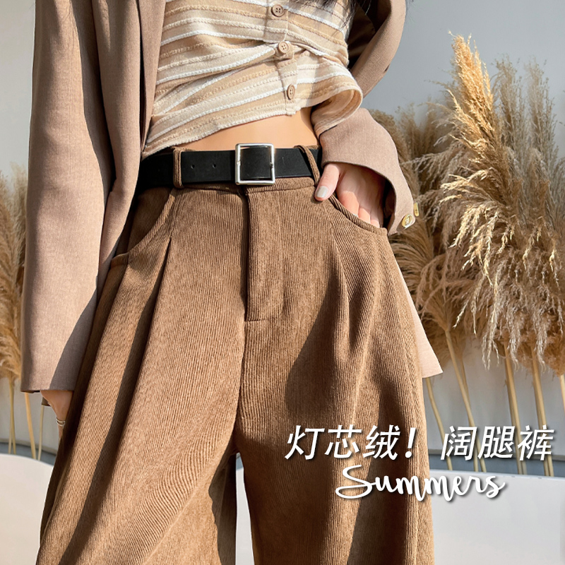高腰英伦阔腿裤加长休闲美拉德女
