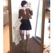 黑色韩系复古碎花毛呢短裙女冬季 2025年新款 休闲加厚保暖A字中裙