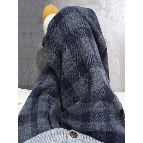 秋冬季加绒毛呢格子裤休闲宽松