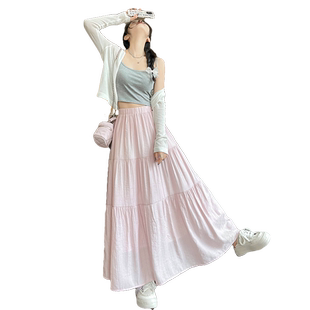 粉红色蛋糕裙女2025夏季新款长裙百搭漂亮舒适初恋大摆裙子伞裙女