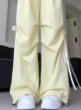 2025新款女装蝴蝶结速干工装裤女休闲宽松长裤夏季薄款阔脚裤子女