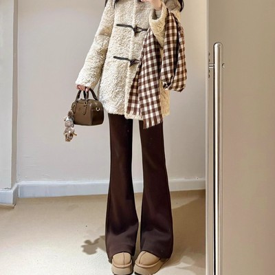 黑色微喇叭裤高腰修身显瘦马蹄裤