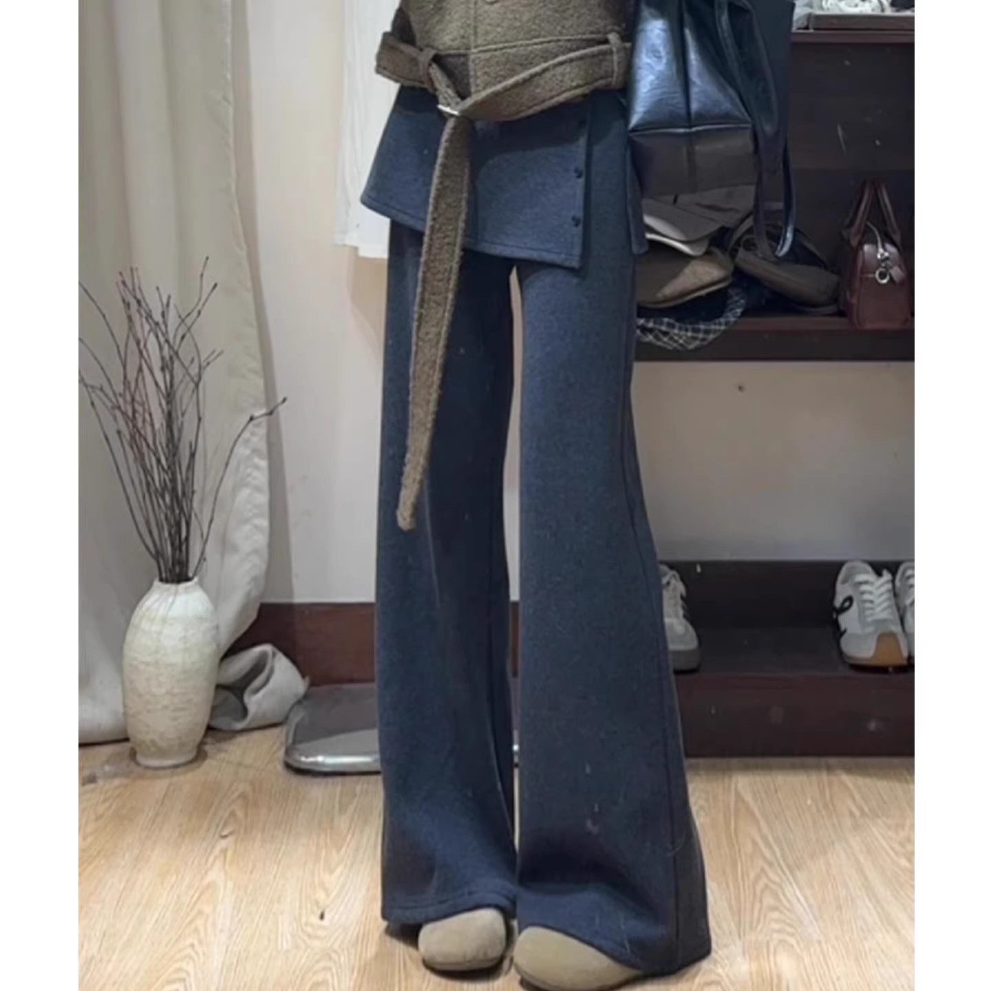 2026年春季新款灰色纽扣开叉屁帘裤女高腰遮胯显瘦直筒毛呢阔腿裤,女装/女士精品,休闲裤,淘宝优惠券,粉丝福利购,淘宝优惠卷