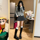 半身裙 高腰显瘦a字西装 灰色日系jk毛呢百褶短裙女秋季 2025年新款