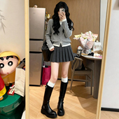 灰色日系jk毛呢百褶短裙女秋季 半身裙 2025年新款 高腰显瘦a字西装