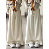 女冬季 2025年新款 垂感慵懒风高腰显瘦直筒裤 白色加绒阔腿裤 糯米裤