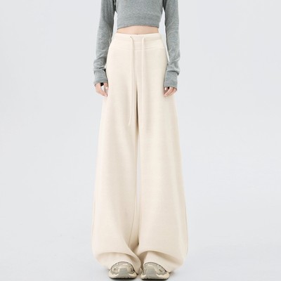 美式白色高腰阔腿裤女秋冬2025新款垂感慵懒风宽松显瘦休闲运动裤