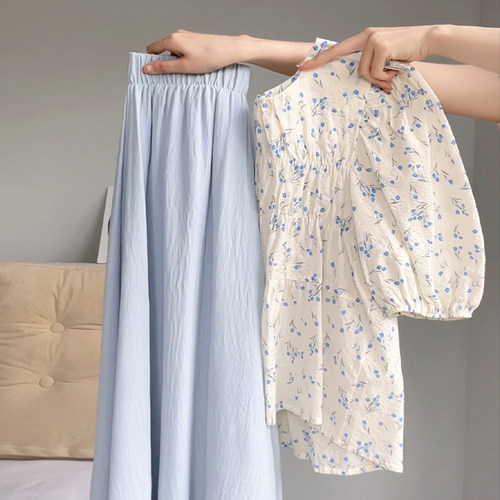 蓝色雪纺半身裙裤女2024夏季新款