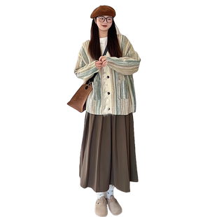 咖色西装长裙2026年春季新款半身裙女高腰百褶裙子显瘦伞裙文艺风