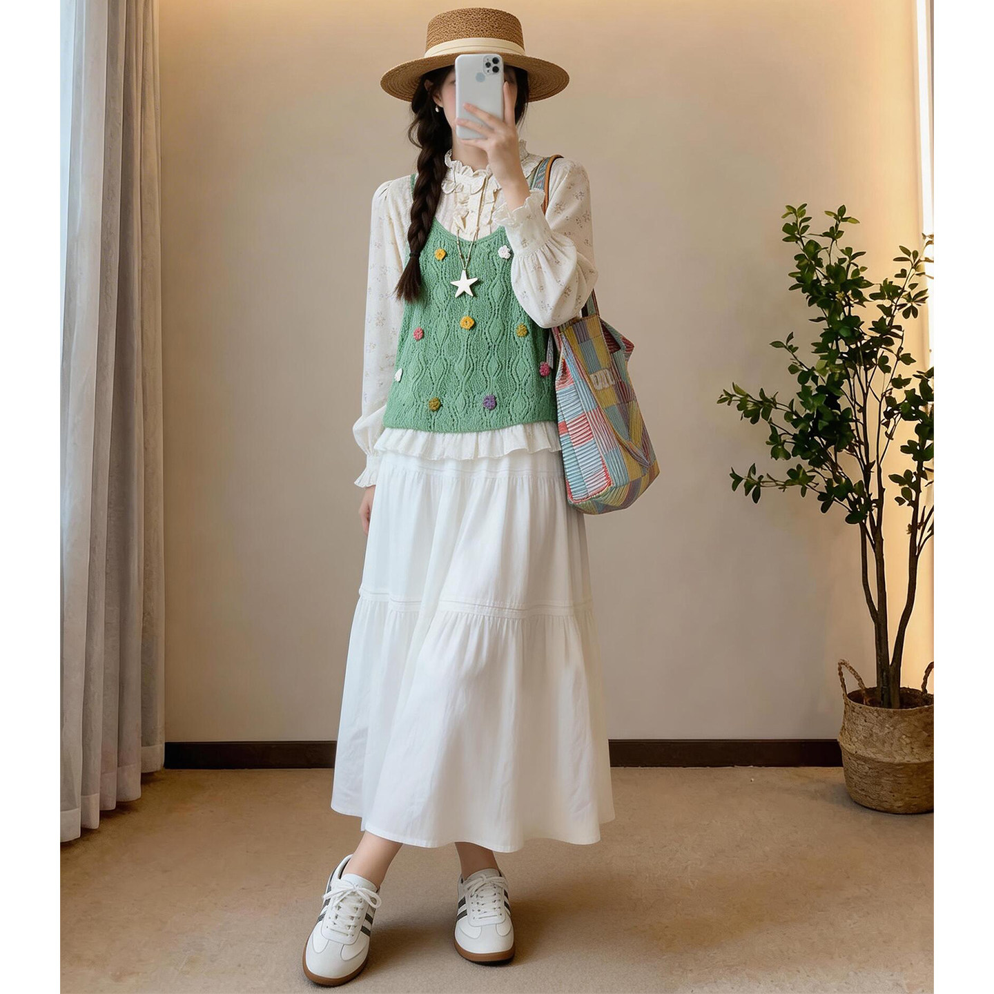 温柔风白色半身裙女新款高腰减龄气质大摆伞裙纯色a字拼接蛋糕裙