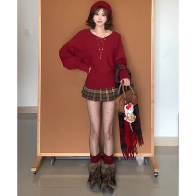 2026春季新款美式学院风格纹半身裙女高腰显瘦小个子百褶A字短裙