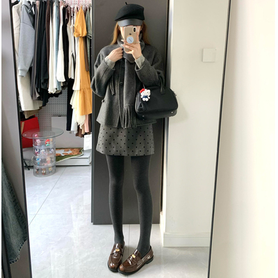 灰色波点短裙女秋季2025年新款高腰显瘦a字半身裙学院风辣妹裙子