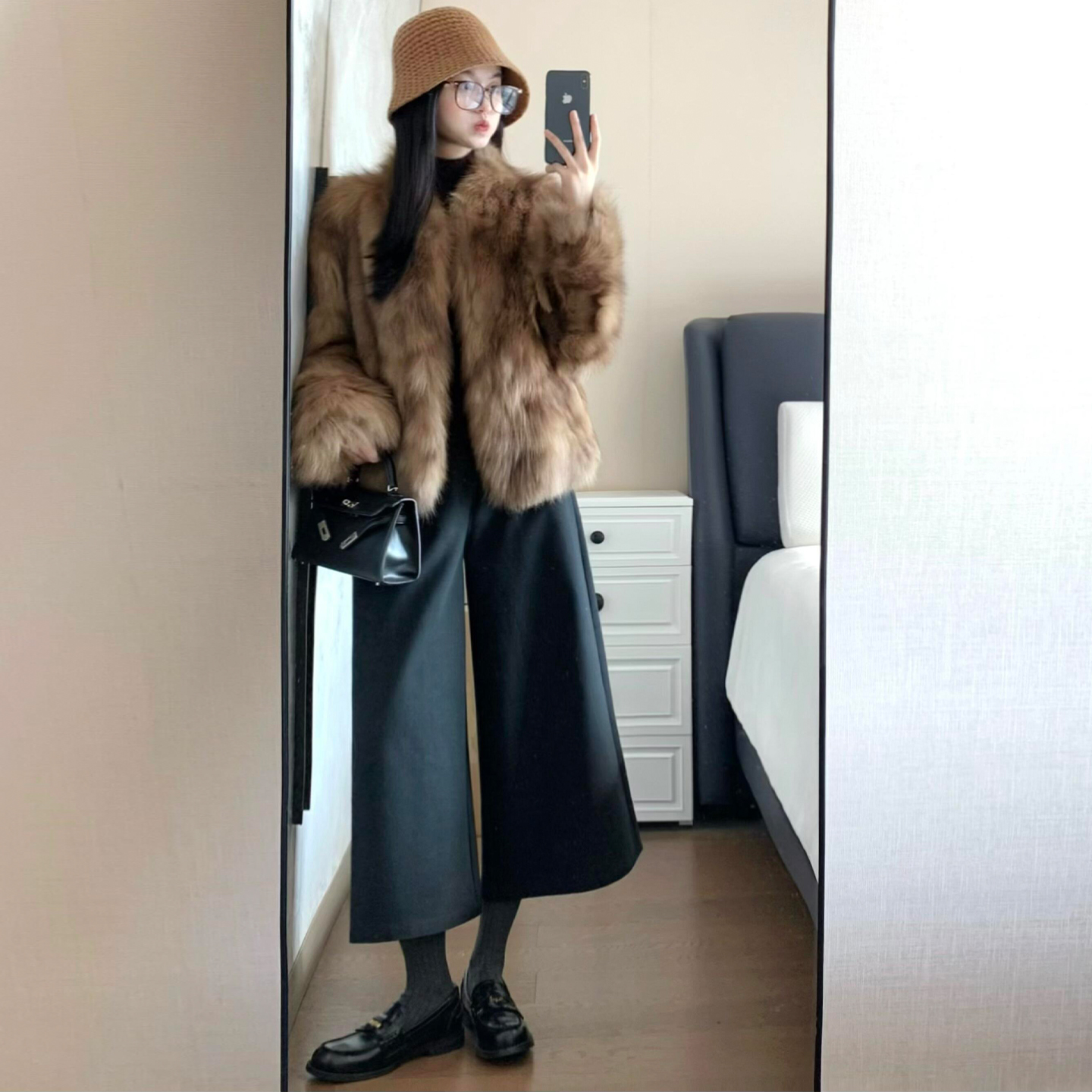 灰色小个子毛呢八分阔腿裤女秋冬季2025年新款加厚休闲西装直筒裤