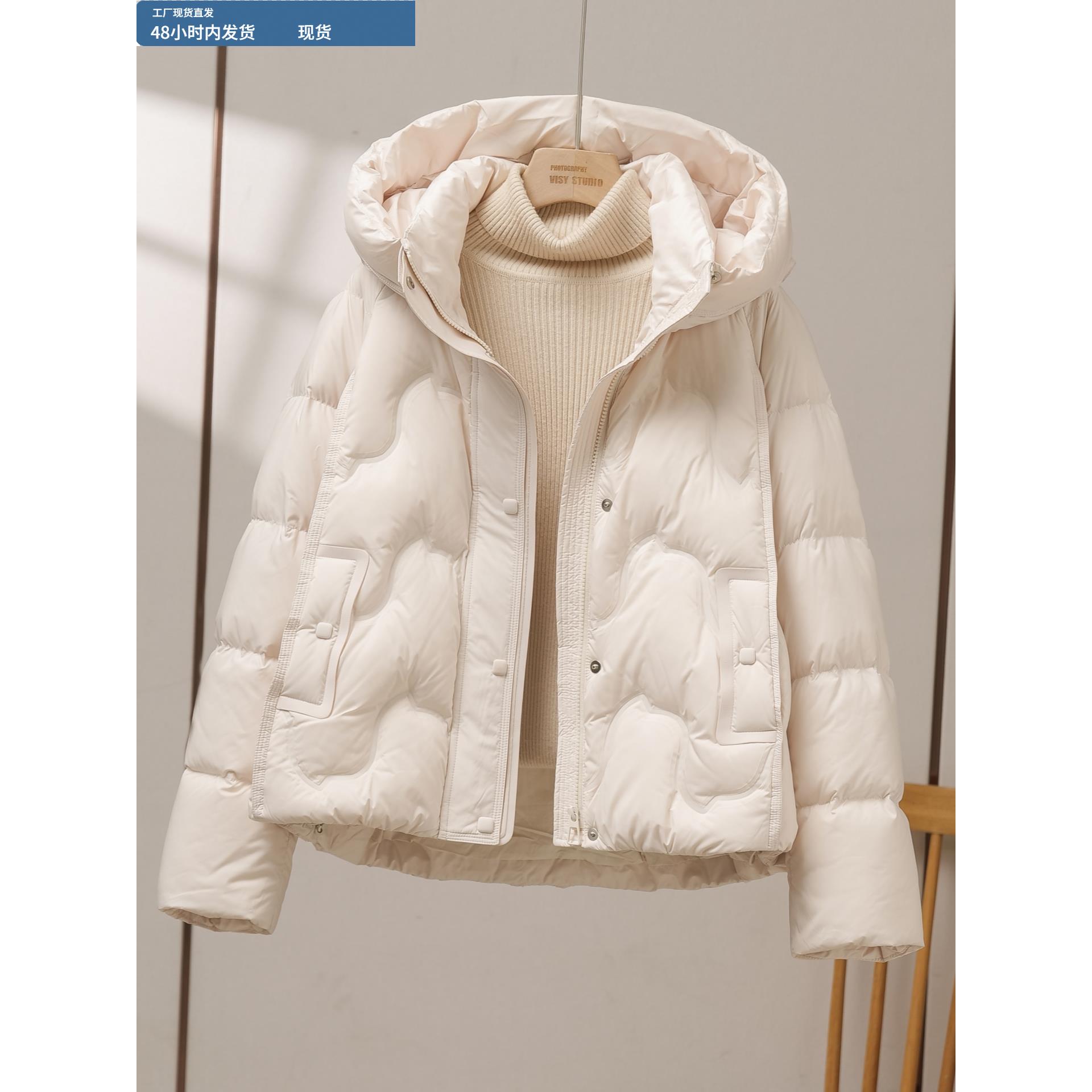 90绒白鸭绒羽绒服女短款2025冬季新款连帽爆款时尚面包服加厚外套