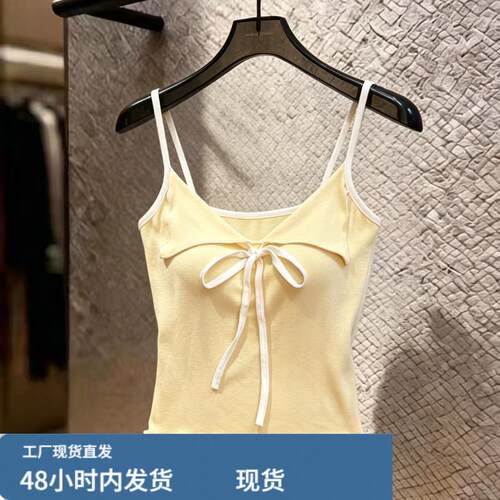 自留款推荐~蝴蝶结系带翻领吊带背心女夏季新款温柔小众百搭上衣
