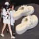 女夏季 34码 外穿2025新款 一字拖增高凉鞋 配裙子时尚 厚底珍珠凉拖鞋
