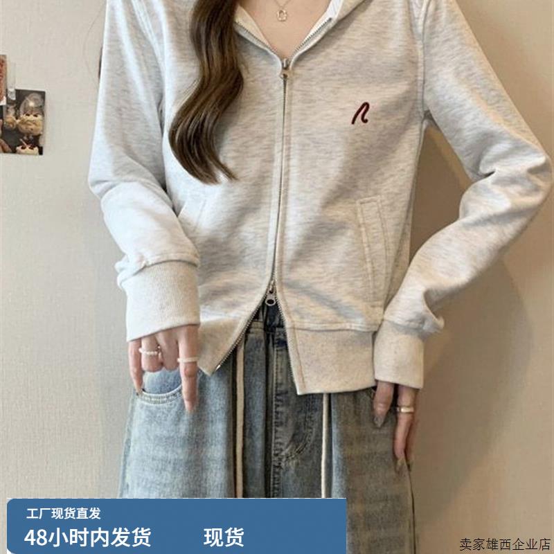 韩国拉炼开衫连帽卫衣女春秋薄款小个子短款修身显瘦上衣外套潮牌