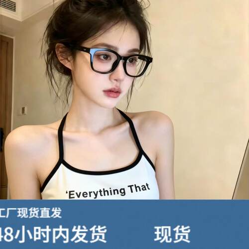 自留款推荐~撞色字母印花工字吊带背心女夏季新款带胸垫外穿上衣