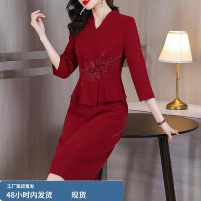 喜婆婆婚宴装2025新款冬装加绒加厚裙子中年妈妈结婚礼服平时可穿